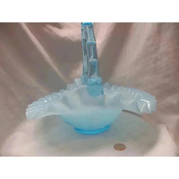 Fenton Blue Glass Basket, large, Easter, Candy‎ Dish,  Holiday Décor - Picture 7 of 8